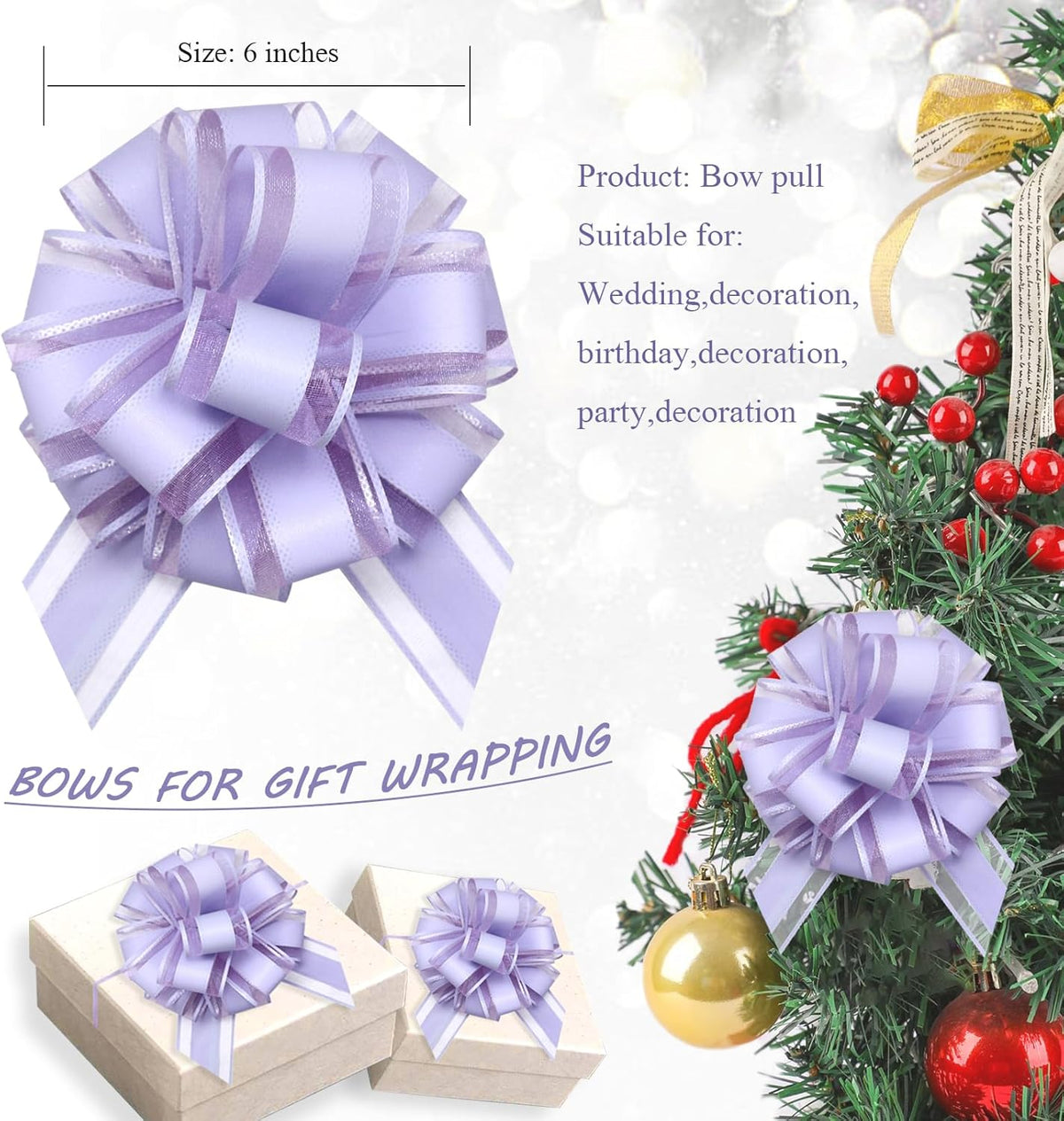 Large Pull Bows, 6 inches, Pull Bows for Weddings, Birthdays, Christmas & Valentine's Day Gift
