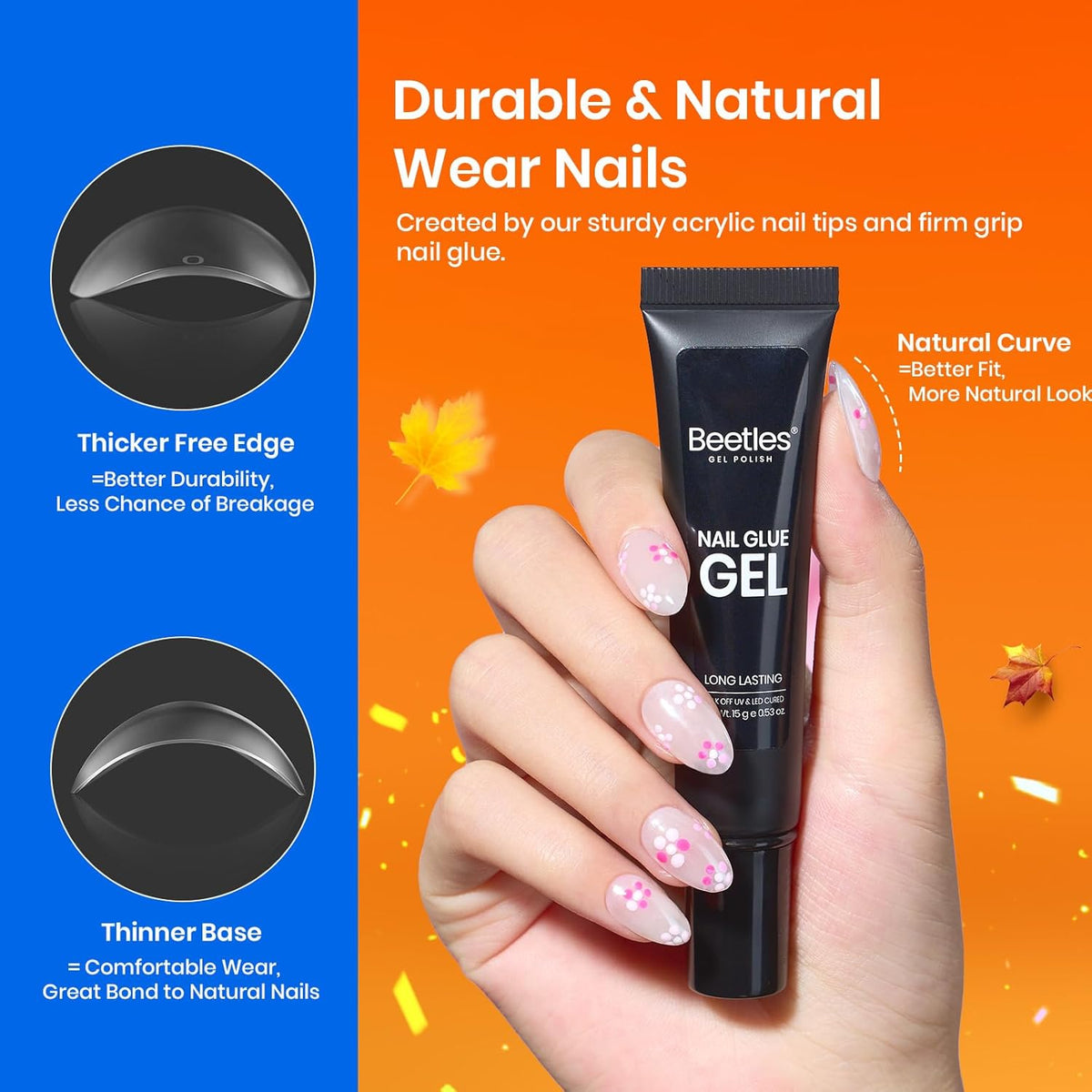 Beetles Gel Nail Kit Short Almond with Nail Dehydrator and Primer, 576Pcs Half Matte Etch-X Gel