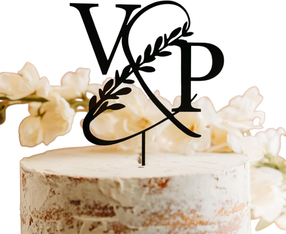 Custom Initials Wedding Personalized Acrylic and Wood Cake Topper, Modern Ampersand, Cake Topper