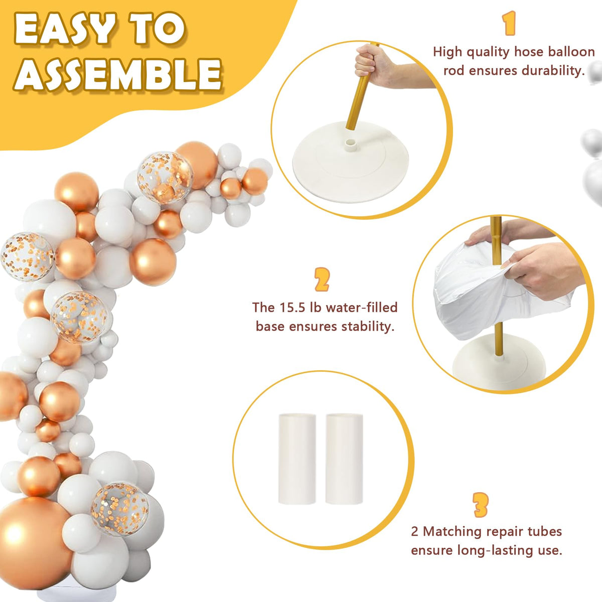 AerWo Balloon Arch Kit 9.35FT & 6FT, Free Bending Half Balloon Arch Stand with Base, Floor Gold