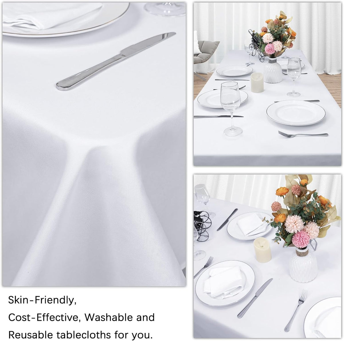 8 Pack White Table Cloth 60 x 126 Inch Rectangular Tablecloths for 8 Foot Rectangle Tables, Wrinkle