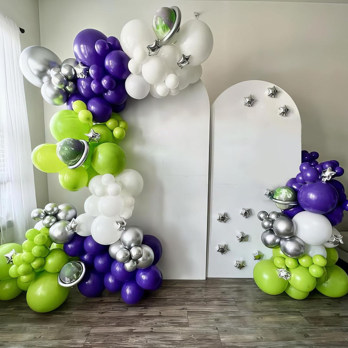 Green Purple White Balloons, 50pcs Green Purple Silver Balloons, Silver White Purple Balloon for