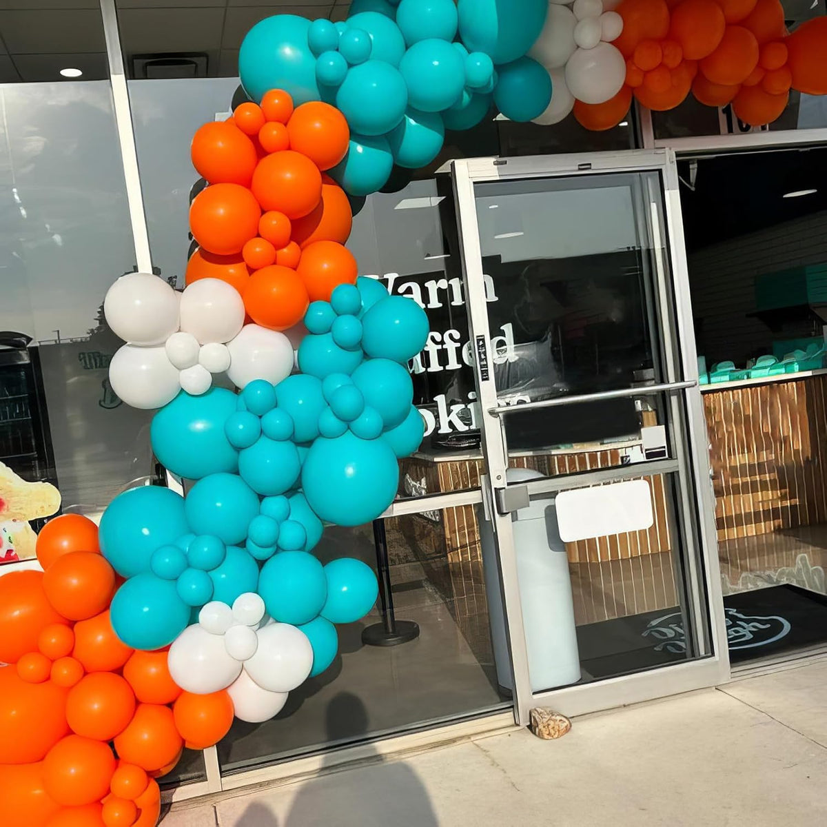 Blue and Orange Balloons, Blue and Orange White Balloons, Retro Turquoise Teal Blue White Balloon