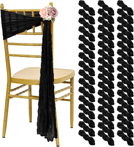 50 PCS Cheesecloth Chair Sashes, Bows Designed ChairSashes, 15.7x108 inch Chair Sashes for Aisle