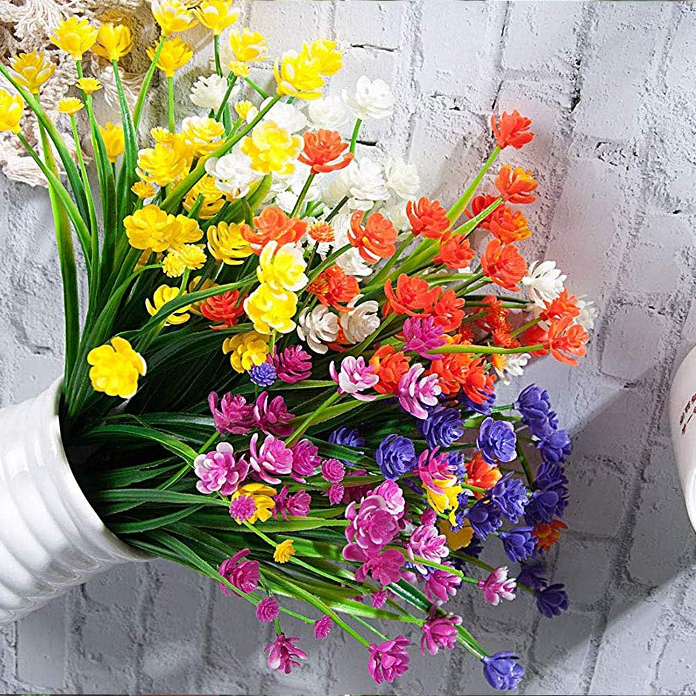 10 Bundles Artificial Flowers Outdoor UV Resistant Fake Plants Indoor Outside Hanging Planter Home