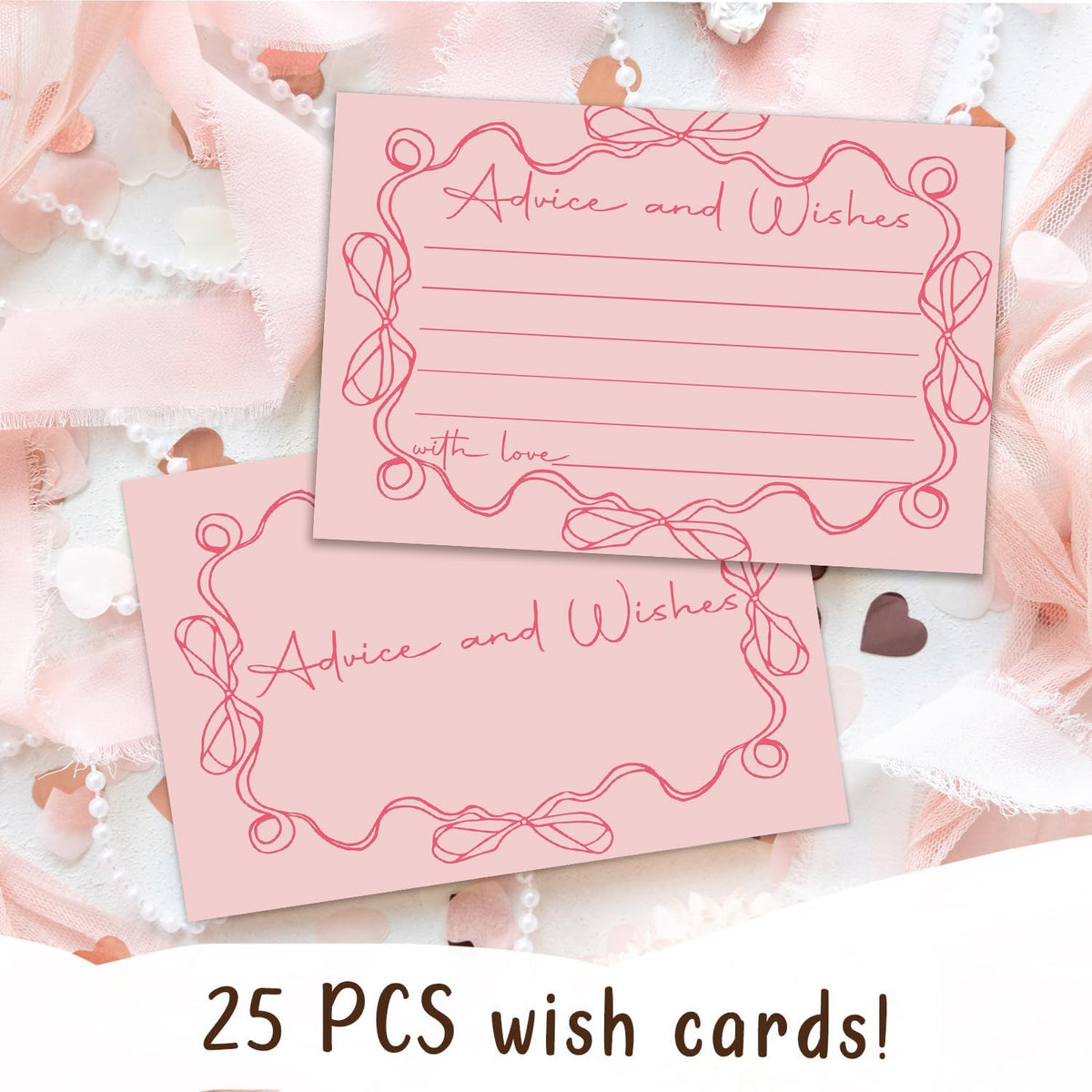 Pink bow Advice and Wishes Cards, Double-sided Blank Cards Suitable for Wedding Reception, Bridal