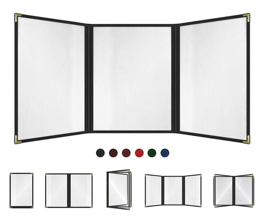 Goodsmart Restaurant Menu Covers – 25 Pack Black 6-View Trifold 8.5" x 11", Side-Loading Vinyl &