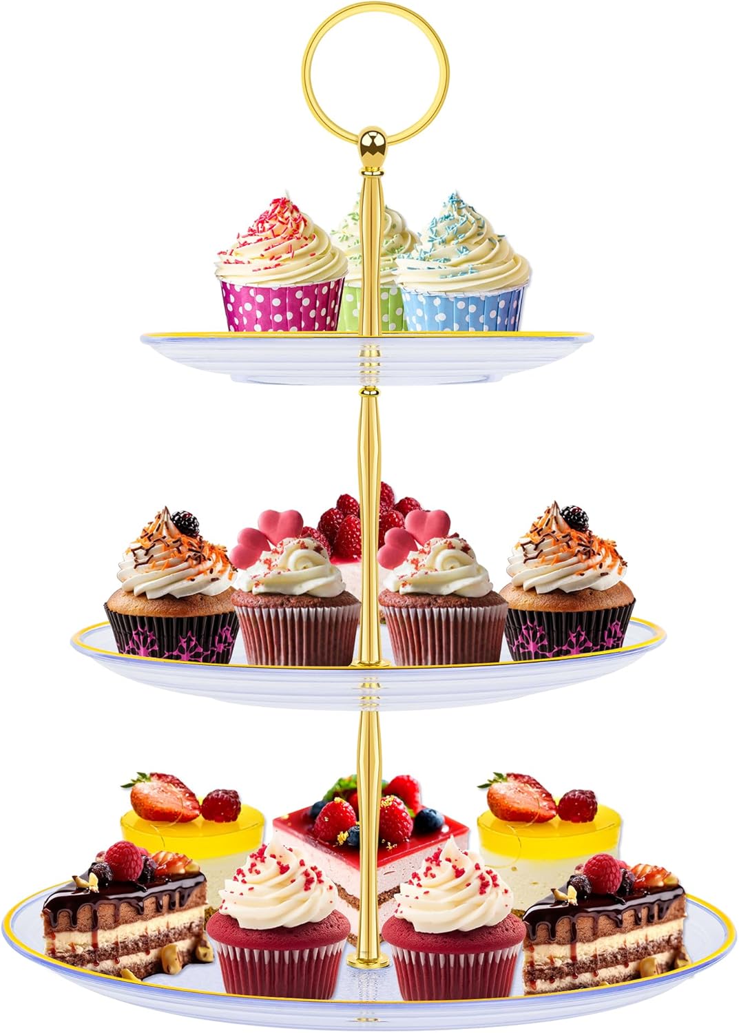 PinCute Cupcake Stand Holder - 3 Tier Cup Cake Dessert Stands, Plastic Tiered Serving Tray&Metal