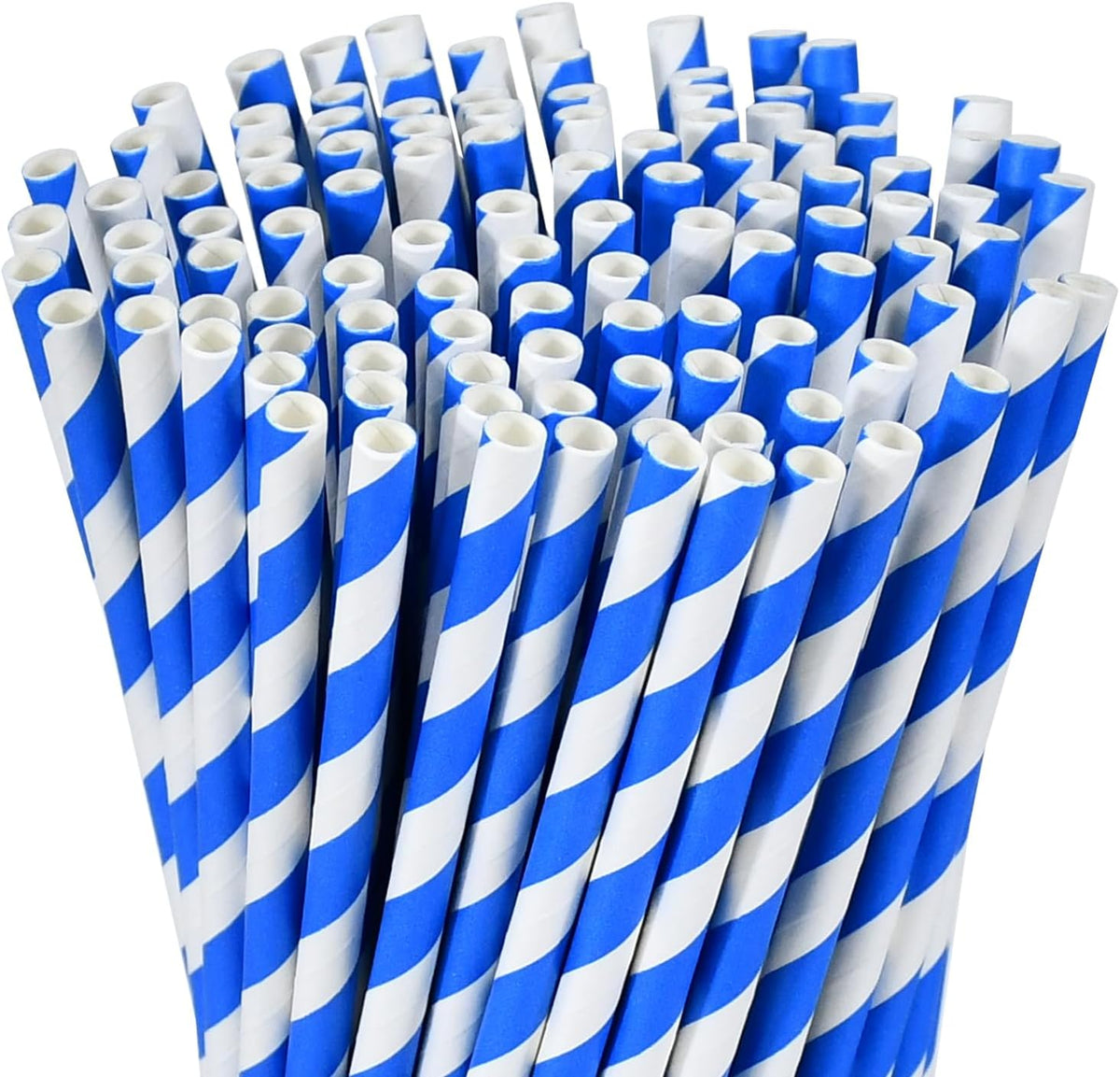 Blue Stripes Disposable Paper Party Straws for Drinking 7.75 inch 100 Counts, Compostable - for
