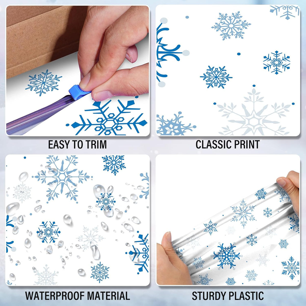 4.5x100 Feet Roll of Christmas Plastic Tablecloth Decorations,Disposable White Snowflake Blue Xmas