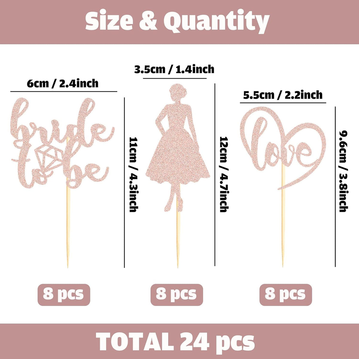 Sotpot 24PCS Bride to Be Cupcake Toppers with Heart Rose Gold Glitter Dress Bridal Shower Cupcake