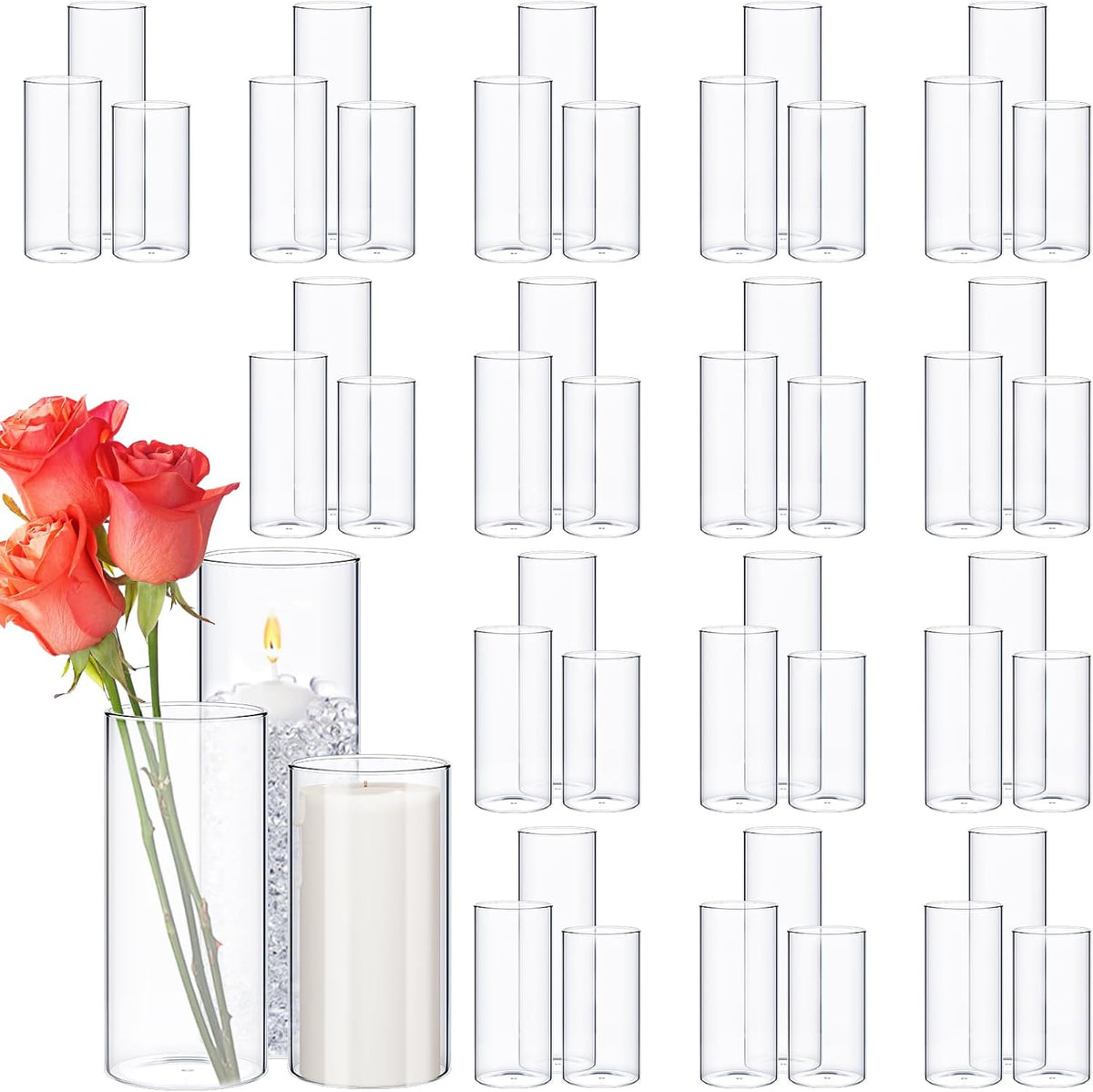 Thin Glass Cylinder Vases 2.5''/3.3'' Diameter 2mm Wall Thickness Clear Flowers Vase Hurricane