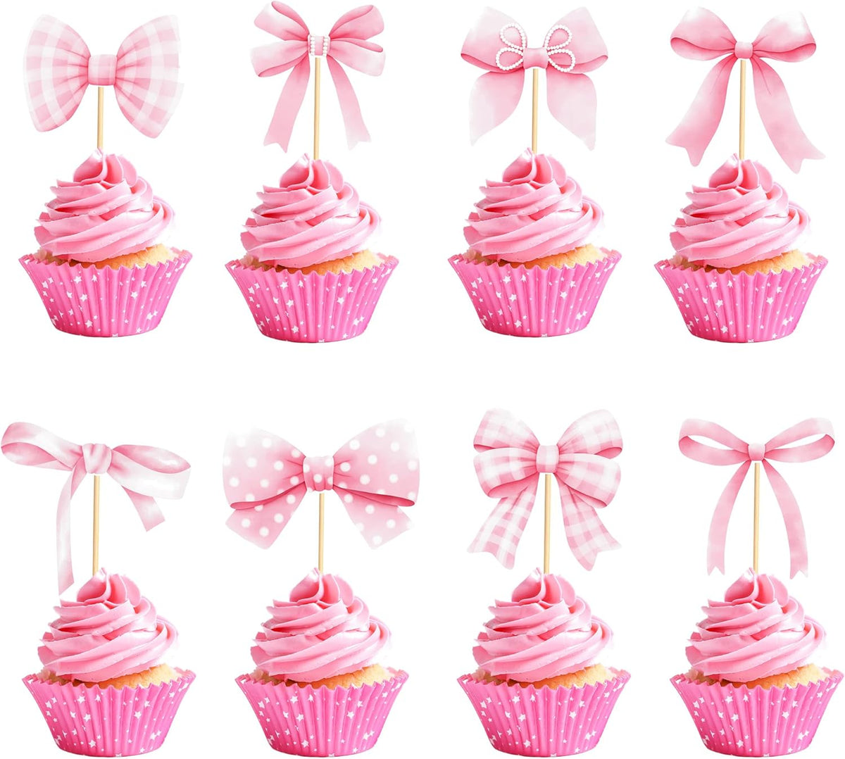 24pcs Coquette Bow Cupcake Toppers Pink Bow Coquette Birthday Cake Decorations for Bachelorette