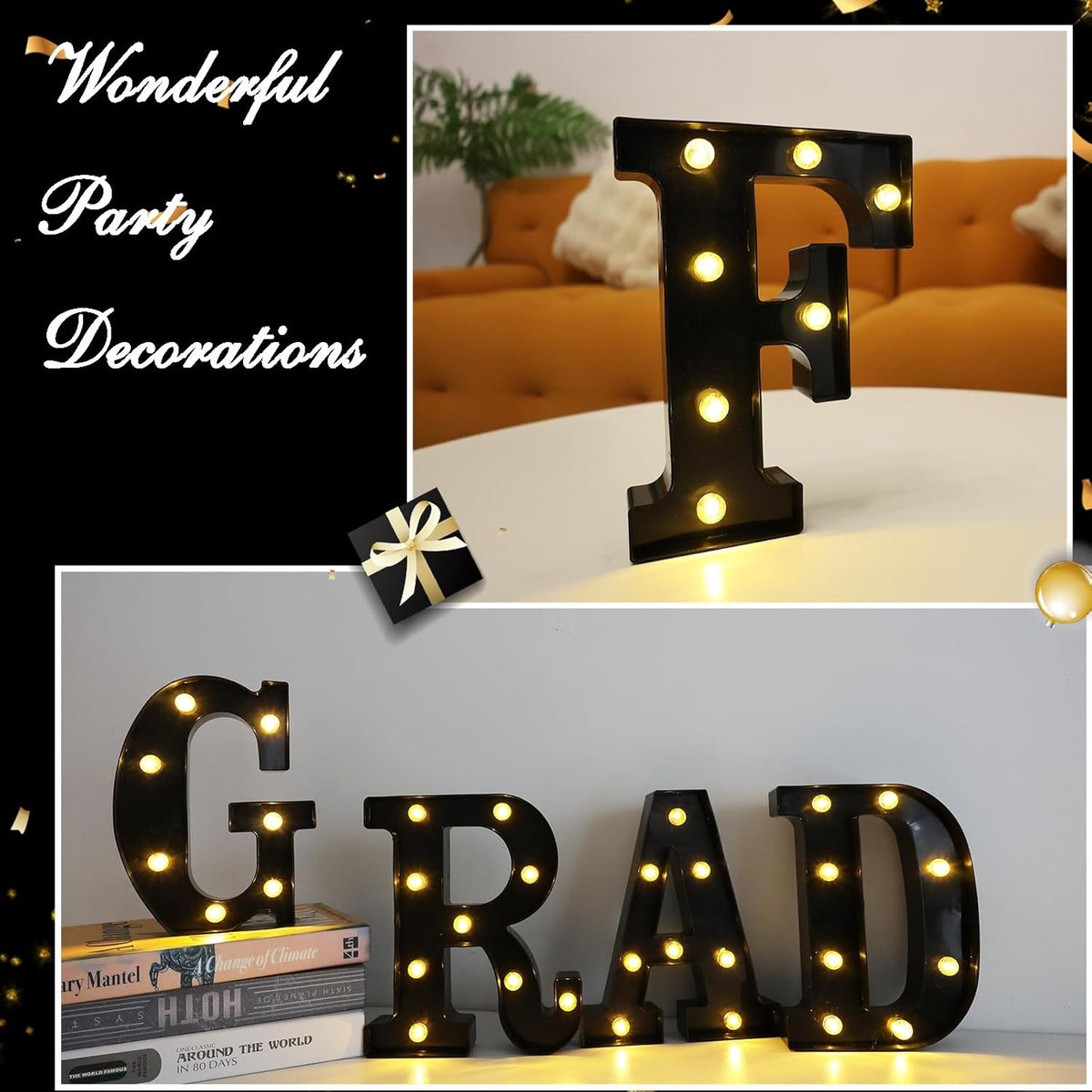 Led Marquee Letters, 8.58 Inch Black Light Up Letters, Small Led Letter Lights, Battery Powered