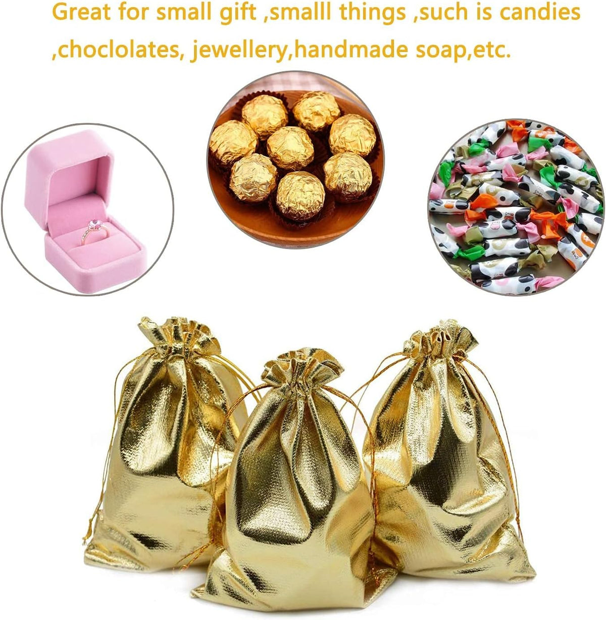 Pack of 100 4"x 6" Heavy Duty Gold Drawstring Organza Jewelry Pouches Wedding Party Christmas Favor