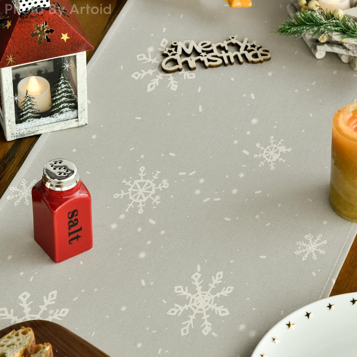 Artoid Mode Grey Snowman Snowflake Let it Snow Winter Table Runner, Seasonal Christmas Kitchen