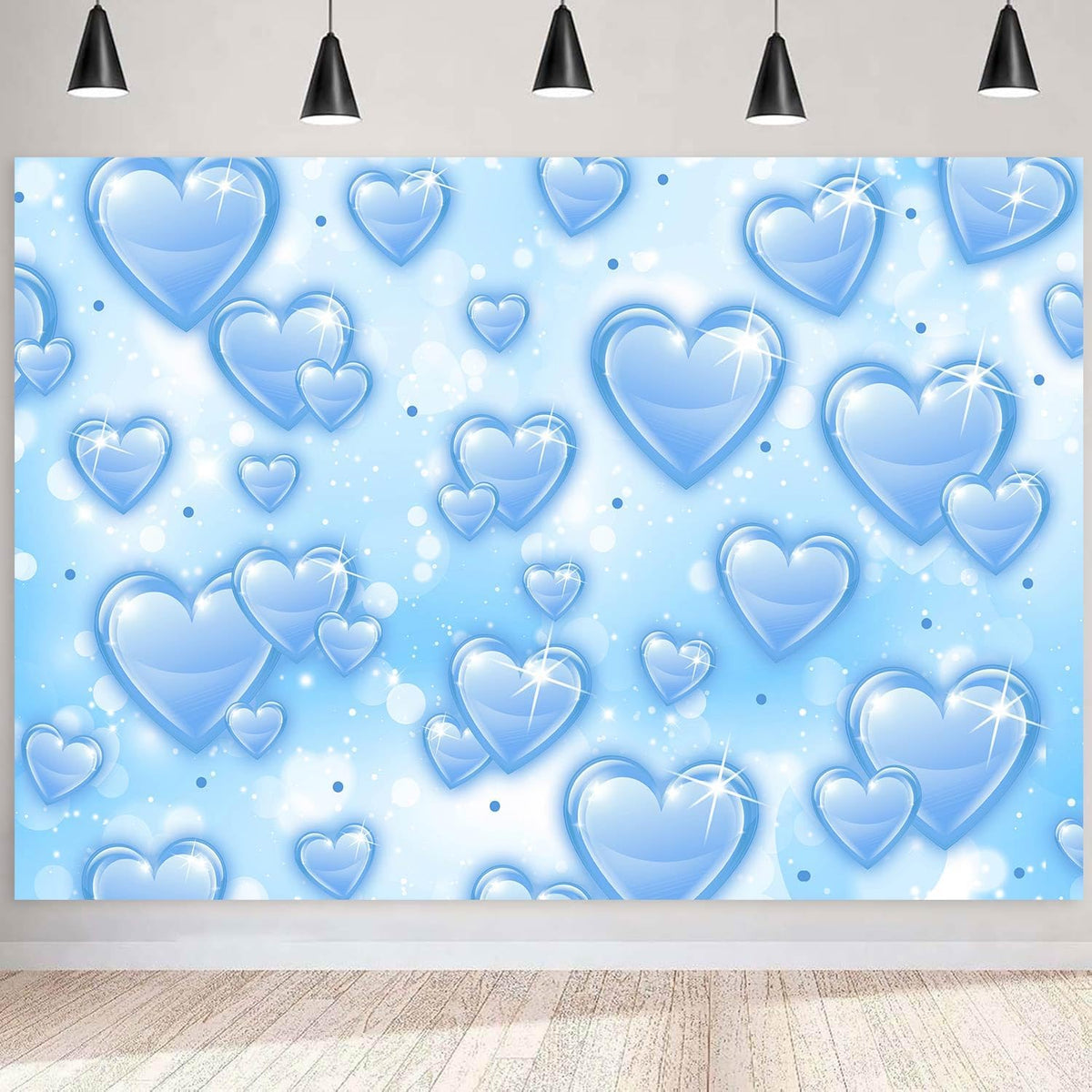 Sensfun 7x5ft Light Blue Heart Backdrop Early 2000s Party Decorations Old School Backdrops