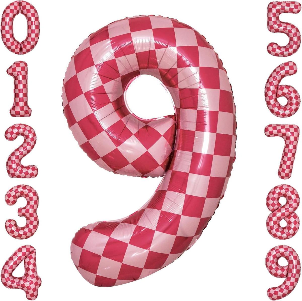 40 Inch Pink Checkered 9 Balloon Large Hot Pink Number Balloons for Girls 9th Birthday Decorations