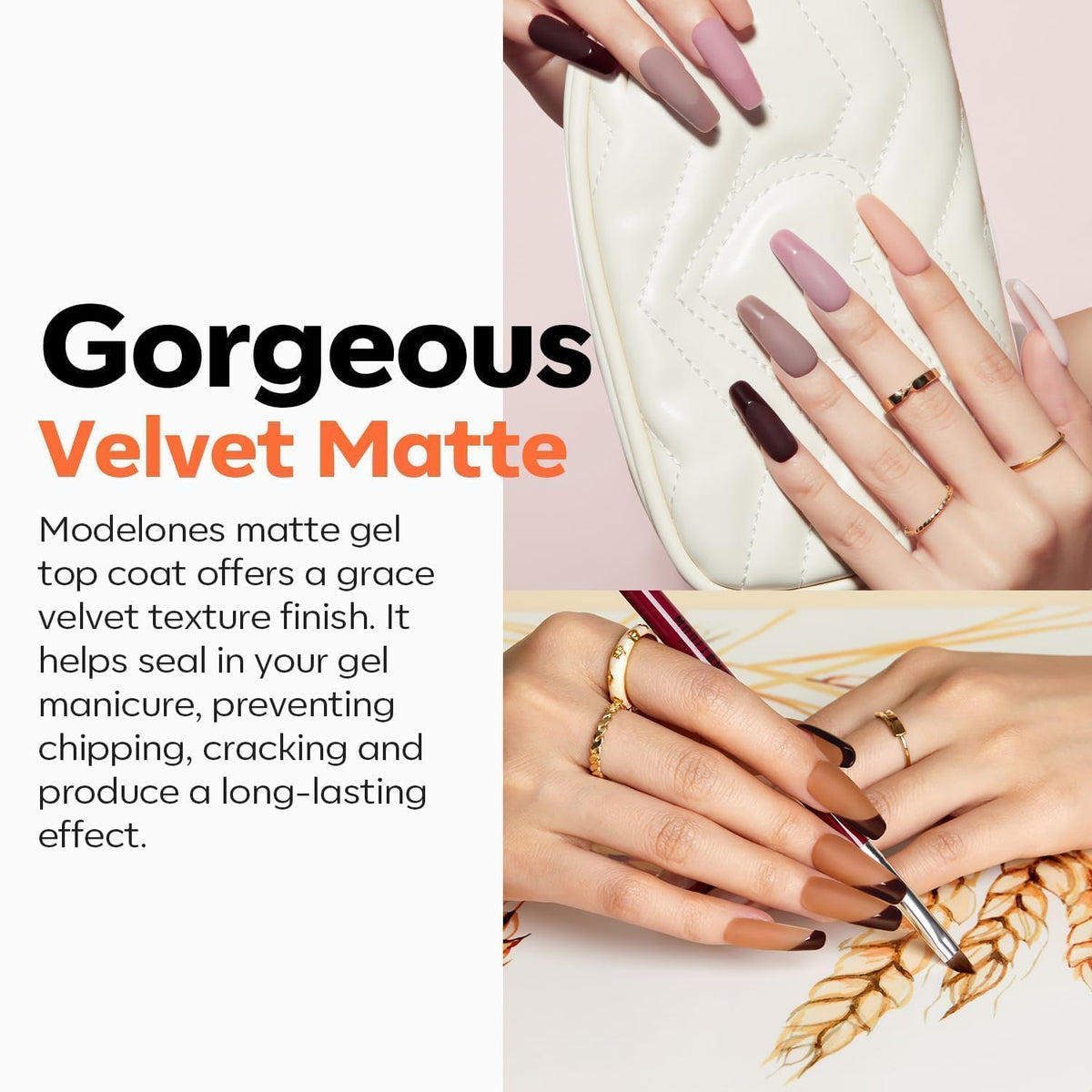 modelones Hema-Free Gel Top and Base Coat Set, 3 Pcs Clear Glossy Velvet Matte Base Top Coat No