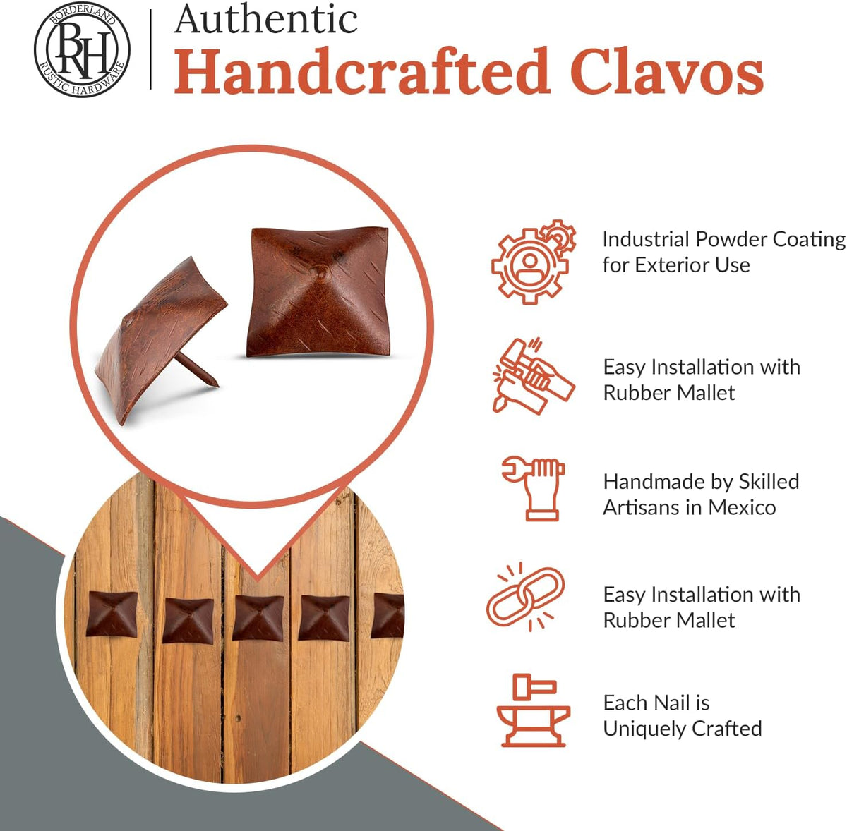 100 Pack 2" Square Head Iron Clavos Decorative Nails – Sealed Rusted – Handmade Rustic Square
