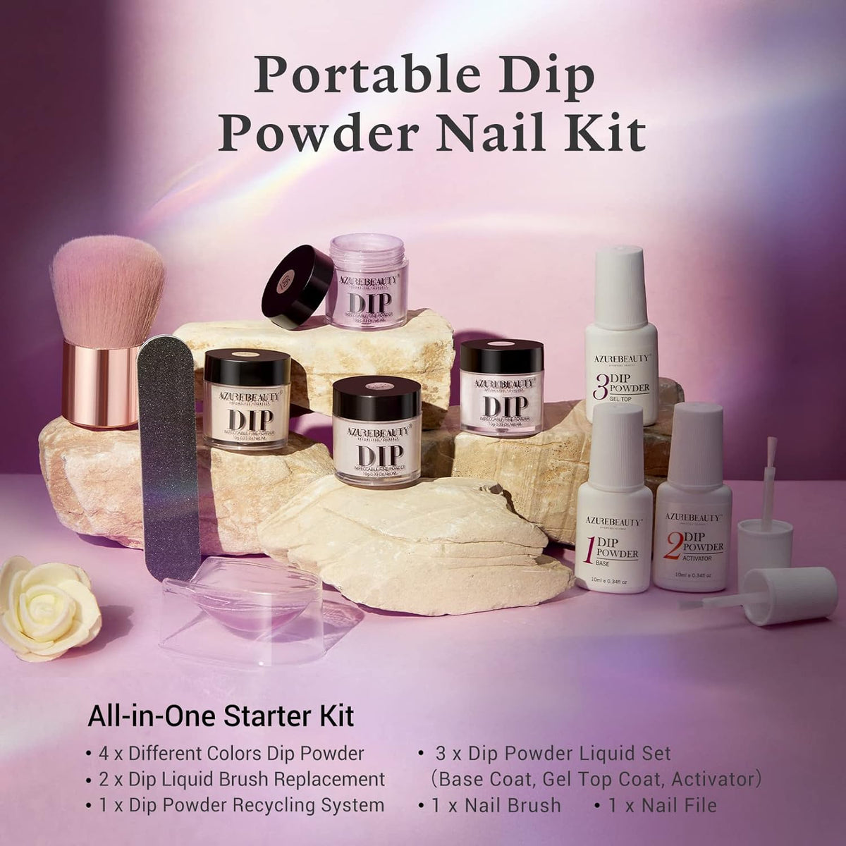 4 Colors Dip Nails Powder Kit, AZUREBEAUTY Fall Winter Brown Purple Dipping Powder Starter Set with