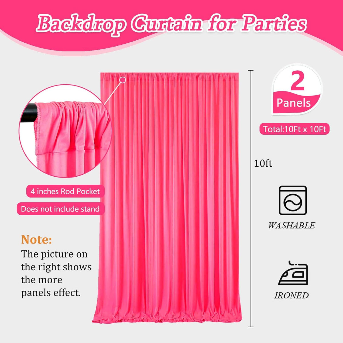 10 x 10 Feet Pink Backdrop Curtain for Partie, Background Curtains for Photoshoot, Birthday
