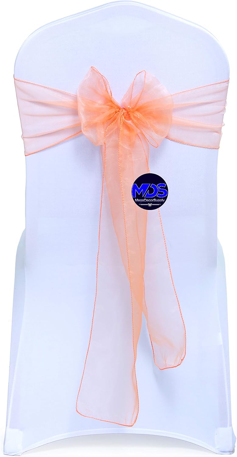 MDS Pack of 300 PCS Organza Chair Sashes Wider Dining Chair Bows Ribbon Tie Back for Wedding Party