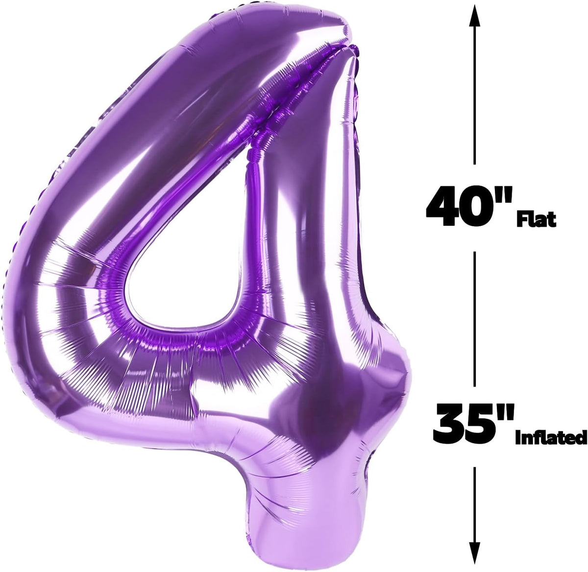 40 Inch Purple Large Number 4 Birthday Balloon, Giant Number Four 14 24 34 40 44 Balloons, Foil