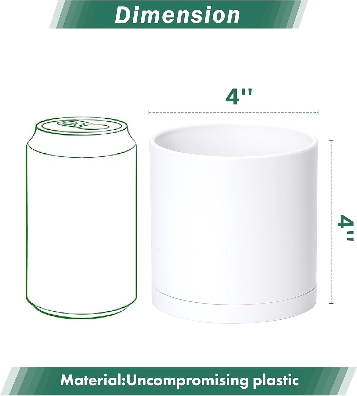 D'vine Dev 6 Pack 4 Inch Modern Plastic Plant Pots, Small Garden Planters for Plant with Drainage