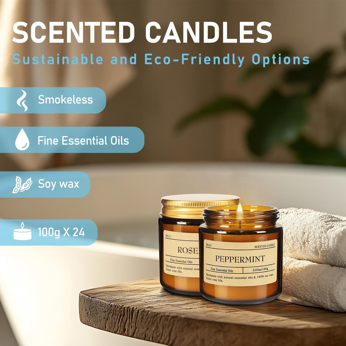 24-Pack Scented Candle Gift Box - 12 scents to Choose from (Rose/Lavender/Lemon/Vanilla), Natural