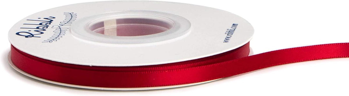 Ribbli Double Faced Scarlet Red Satin Ribbon,1/4” x Continuous 25 Yards,Use for Bows Bouquet,Gift