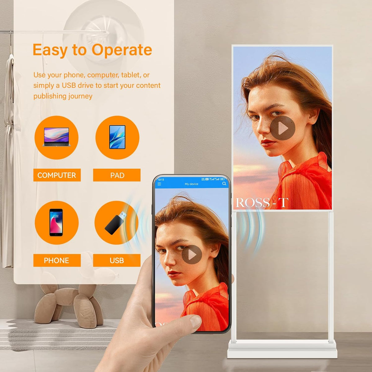 43 Inch 4K Touchscreen Kiosk, Indoor Capacitive Touch Floor Standing Digital Signage Displays