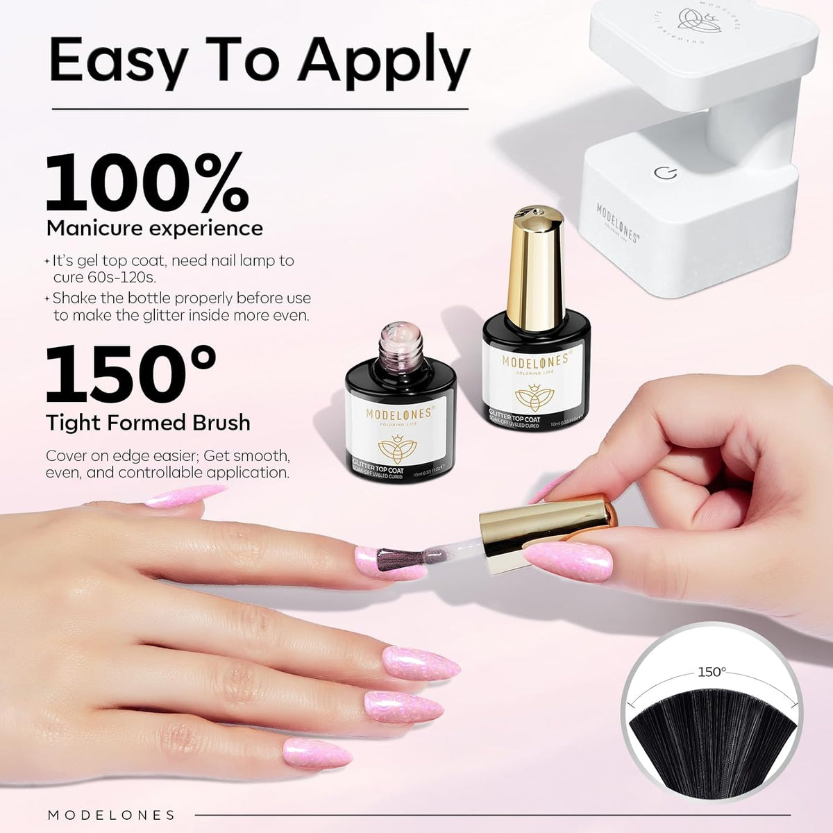 modelones Pearl Gel Nail Polish Top Coat, 2-in-one Clear Pearlescent Glitter Glossy Sparkle Finish