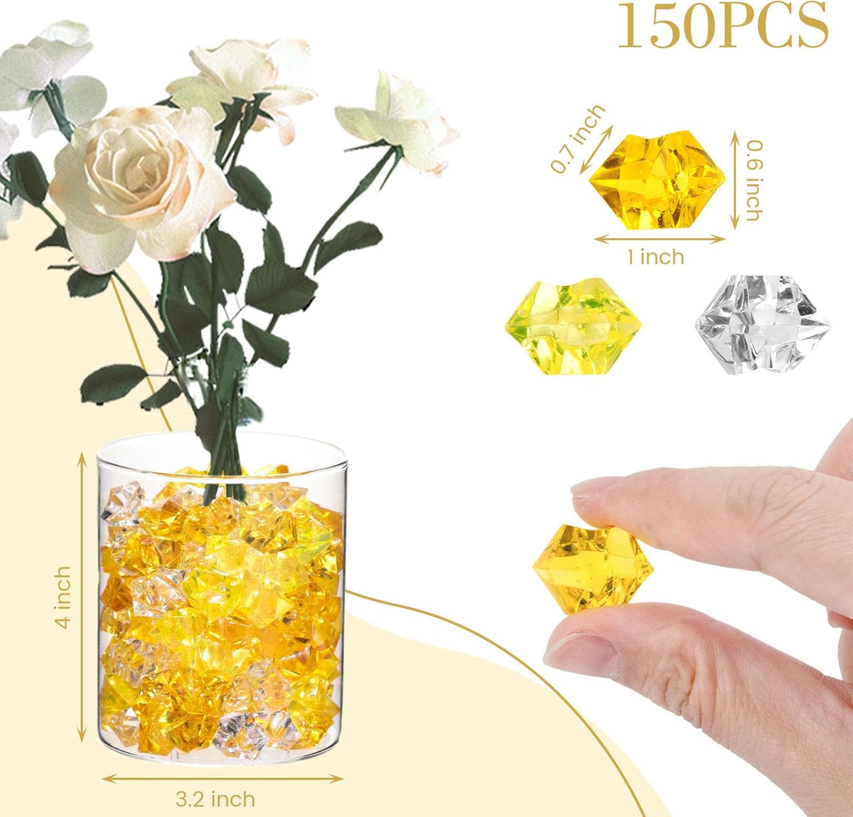 DomeStar Yellow and Orange Fake Ice, 150PCS Acrylic Fake Diamonds, Crushed Ices Plastic Gems Vases