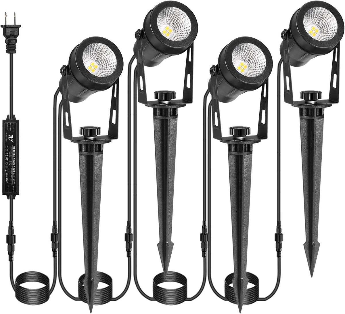 Outdoor Landscape Lighting, 4 Pack LED Outdoor Spot Lights with Transformers, 12V Warm White Low