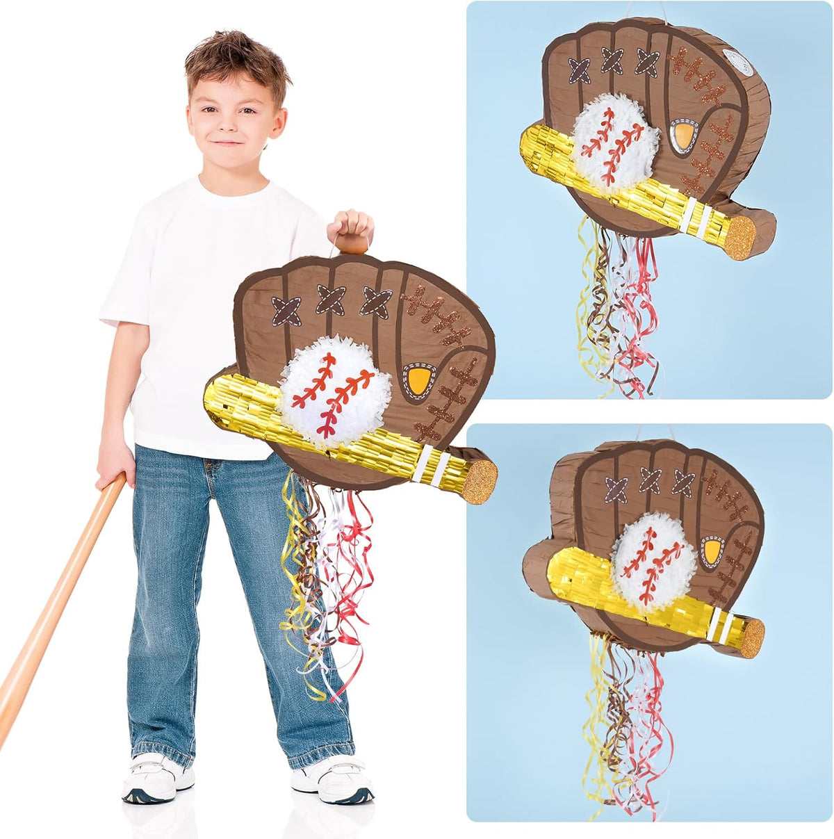WERNNSAI Baseball Piñata - Baseball Piñata Bundle with Blindfold and Bat Sports Birthday Party