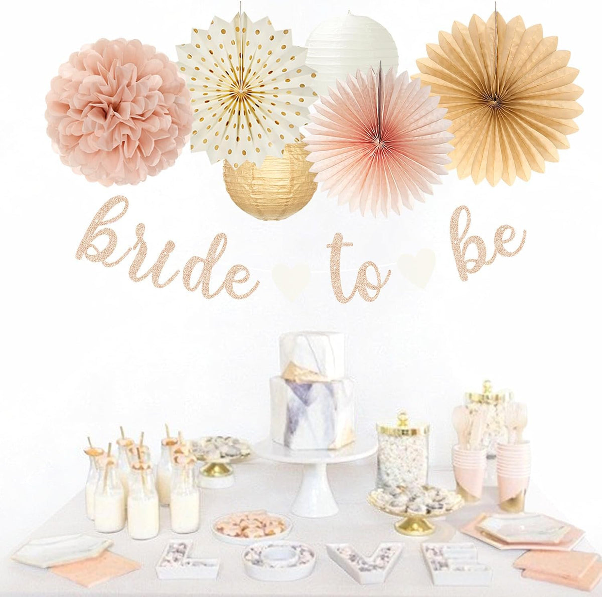 Champagne-Gold Beige Fall Boho Bachelorette Party-Decorations - 21pcs Women Bridal Shower Banner