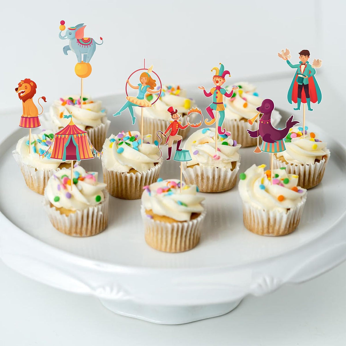 24pcs Circus Cupcake Toppers Carnival & Circus Party Decorations - Perfect for Cupcake, Cake & Baby