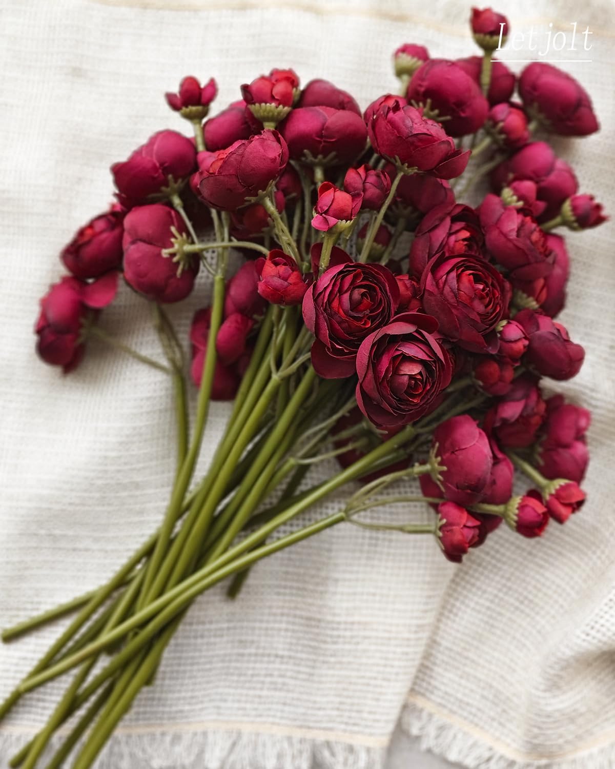 Letjolt Ranunculus Artificial Flower 18 Pcs Red Silk Ranunculus Wedding Bouquet Engagement