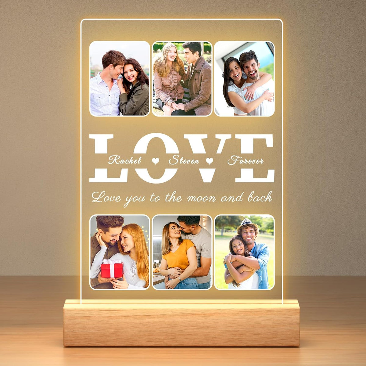 Personalized LOVE Picture Frames with Photo, Custom Photo Frame with Night Light, Customized Photo