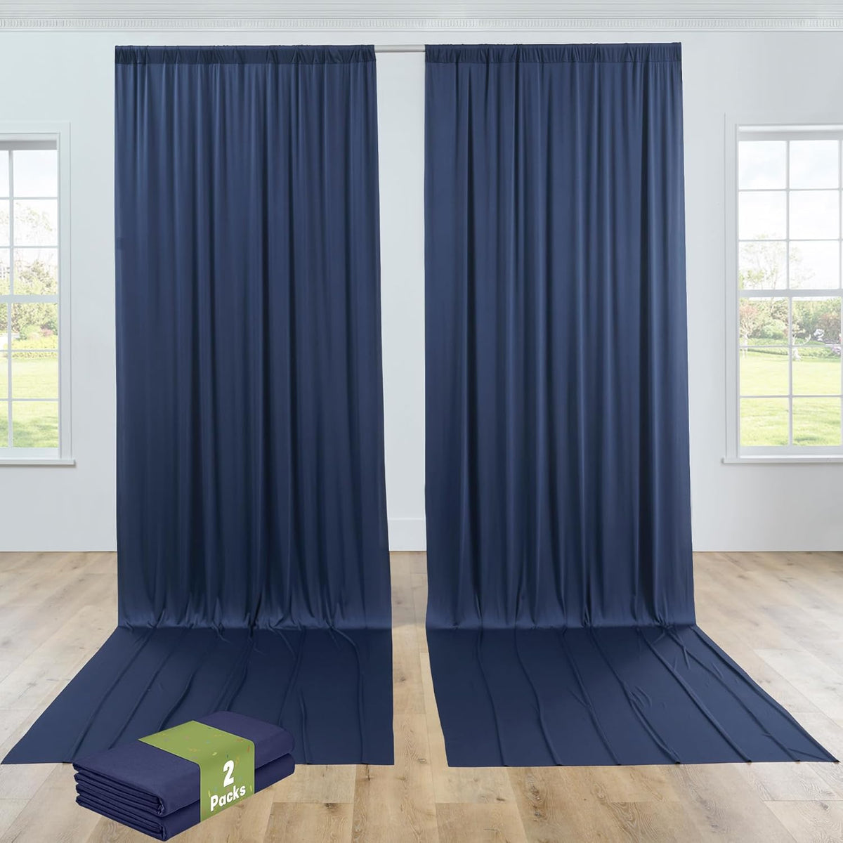 PartyVillage 10ft×15ft Navy Blue Backdrop Curtain for Wedding Parties, 2 Panels Wrinkle Free 15 FT