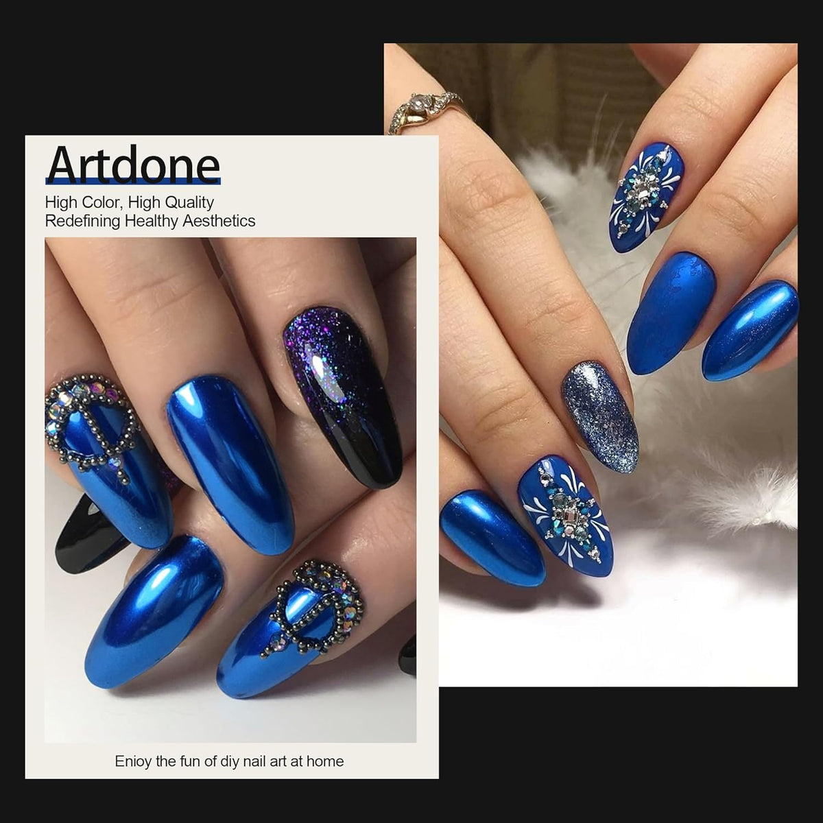 Artdone Chrome Nail Powder, Dark Blue Iridescent Aurora Powder Metallic Mirror Effect Pigment