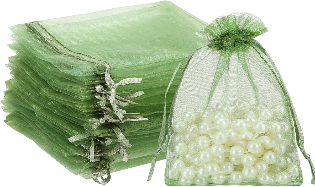 120PCS Sage Green Small Drawstring Bags 3.5x4.7 Inch Organza Bags Mini Mesh Gift Jewelry Pouches