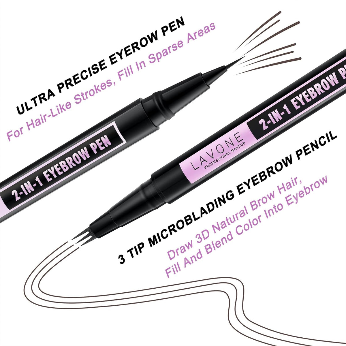 LAVONE Eyebrow Pencil, 2-In-1 Waterproof Eyebrow Pen, with 3 Tip Microblading Eyebrow Pen and