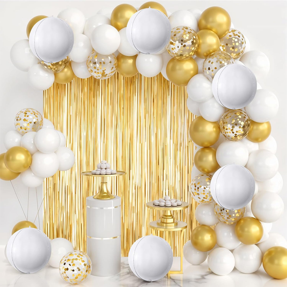 6Pcs White Round Foil Balloons,Giant 4D Round Ball Balloons,22 Inch Metallic White Balloon for