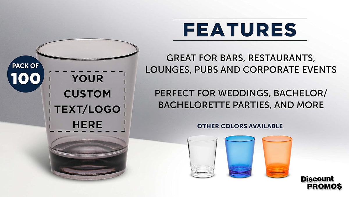 Custom Translucent Plastic Shot Glasses 1.5 oz. Set of 100, Personalized Bulk Pack - Acrylic, Great