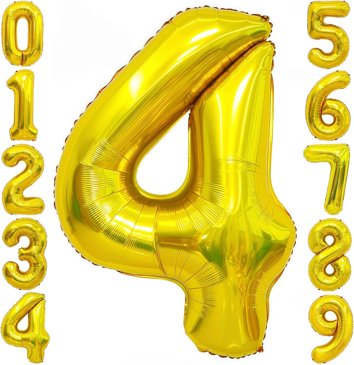 Gold 4 Balloon Number,40 Inch Number 4 Balloon Large Gold 4 Foil Mylar Helium Balloon for Birthday