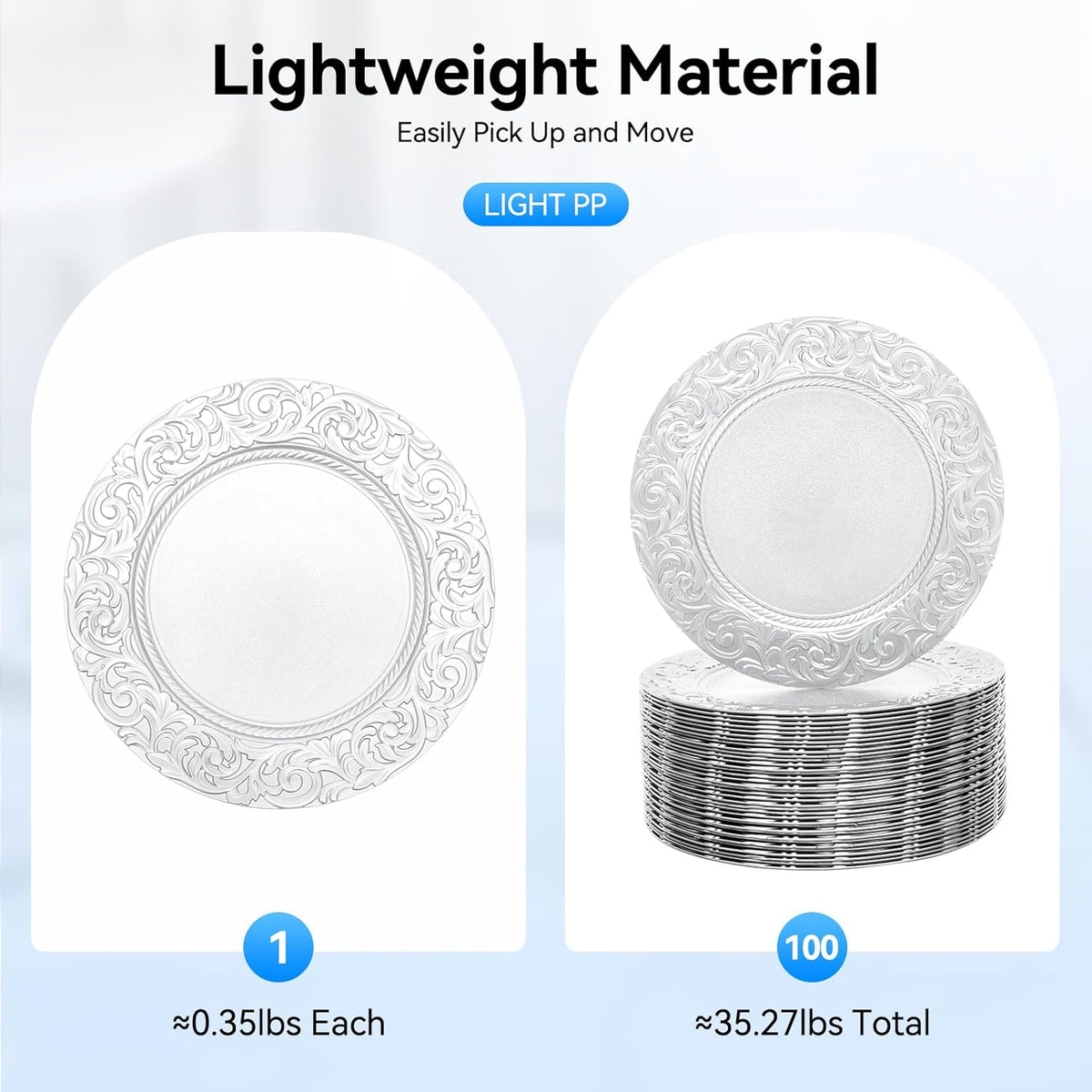 Antique Charger Plates Set, 100 Pcs 13in Plastic Embossed Dinner Plate, Round Phoenix Pattern