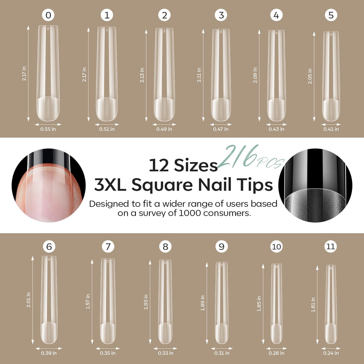 modelones Long Square Nail Tips, 3XXXL Straight Pre-shaped Soft Gel Tips Fake Nails False Acrylic