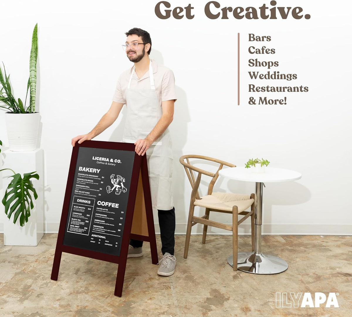 Ilyapa Wooden A-Frame Sign with Eraser & Chalk - 40 x 20 Inches Magnetic Sidewalk Chalkboard
